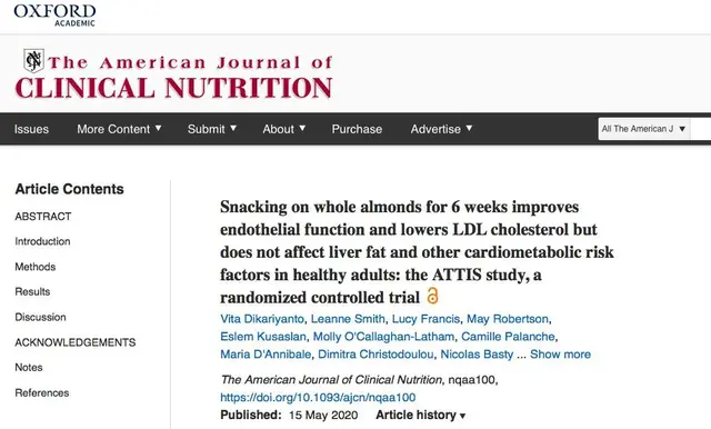一把杏仁有多少好处？《美国心脏协会杂志》：有助降低心血管病风险