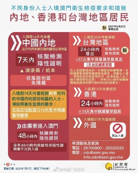 广东居民去澳门无需隔离