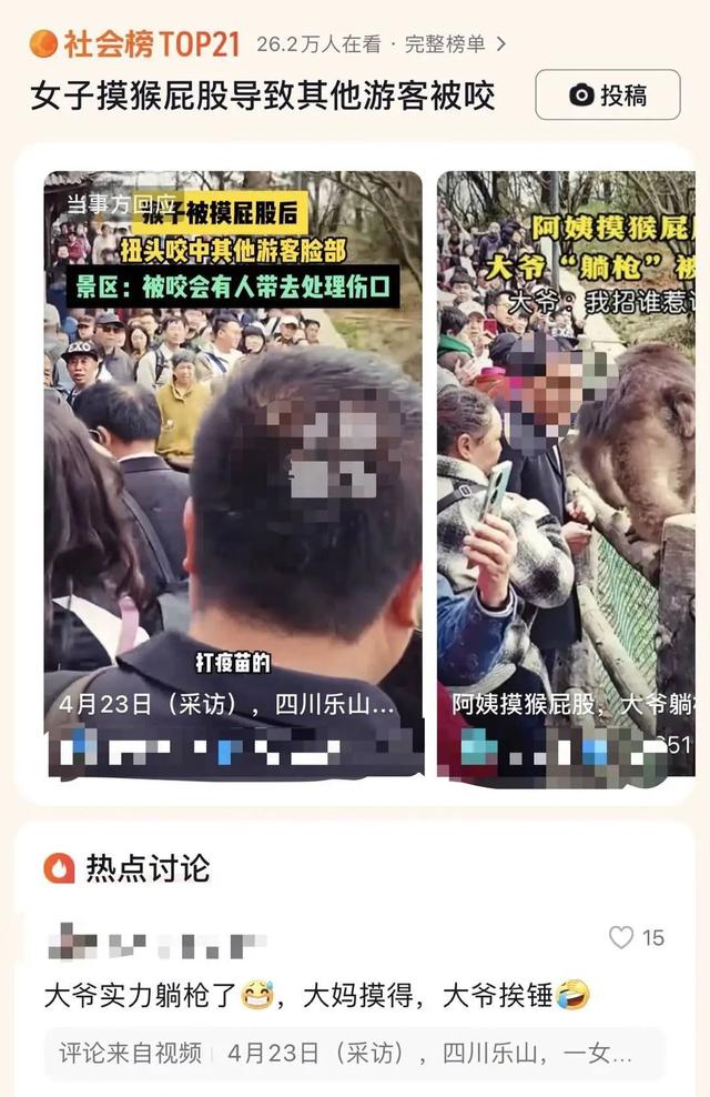 女子摸猴屁股致大爷“躺枪”被咬？峨眉山景区回应：近期无此事